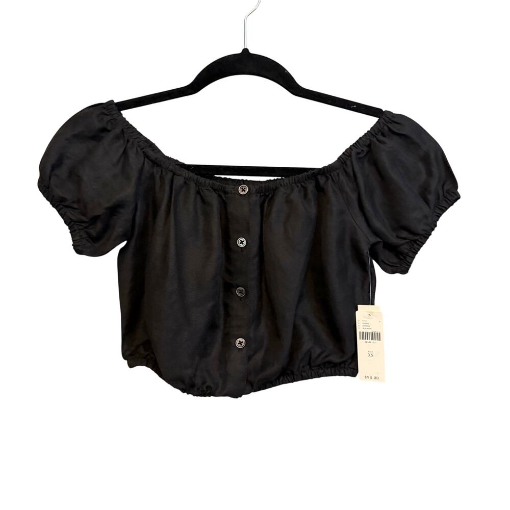Capulet Linen Crop Top XS Black Boho Cottagecore Milkmaid Festival Feminine NWT